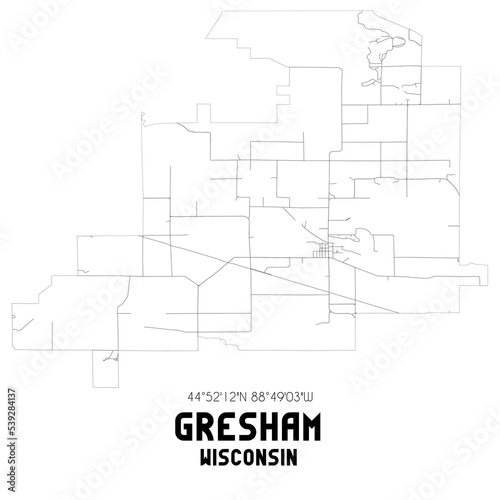 Gresham Wisconsin. US street map with black and white lines.