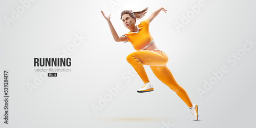 Realistic silhouette of a running athlete on white background. Runner woman are running sprint or marathon. Vector illustration