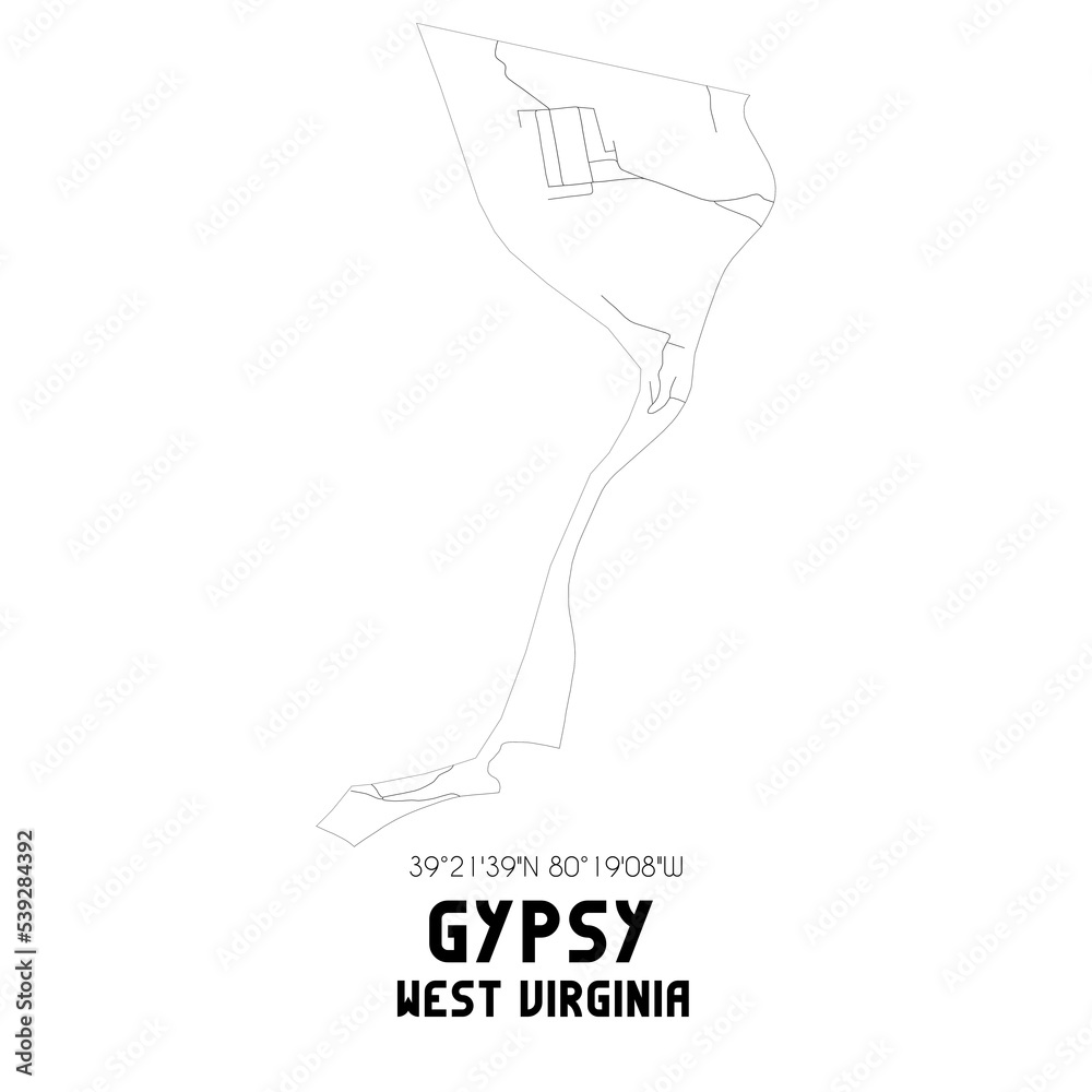 Gypsy West Virginia. US street map with black and white lines. Gypsy West Virginia. US street map with black and white lines.