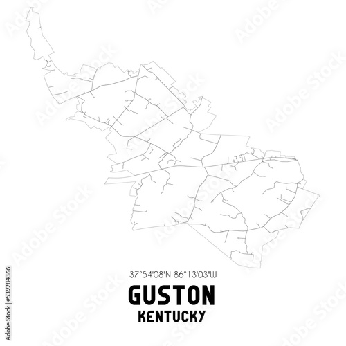 Guston Kentucky. US street map with black and white lines.