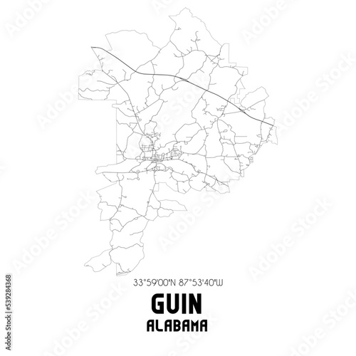 Guin Alabama. US street map with black and white lines.