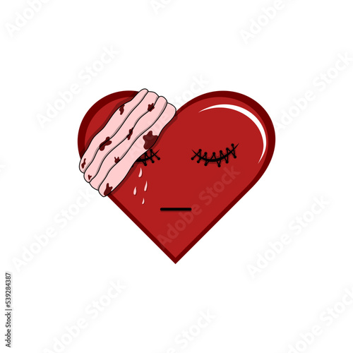 Crying heart with bandages on it vector icon
