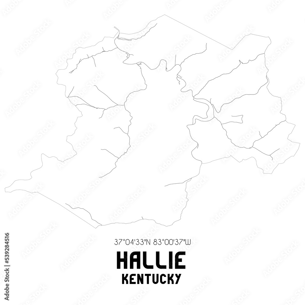 Hallie Kentucky. US street map with black and white lines.