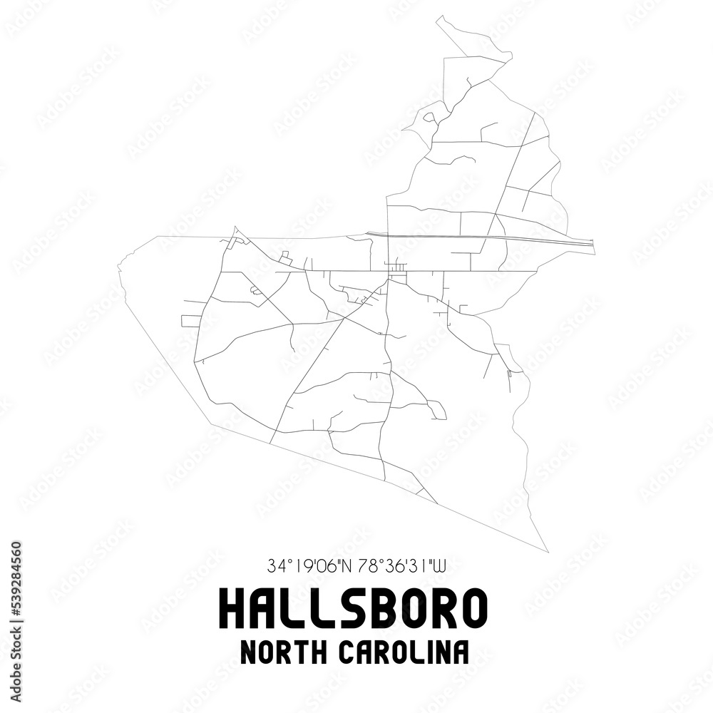 Hallsboro North Carolina. US street map with black and white lines. Hallsboro North Carolina. US street map with black and white lines.
