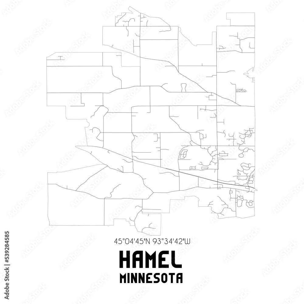 Hamel Minnesota. US street map with black and white lines. Hamel Minnesota. US street map with black and white lines.