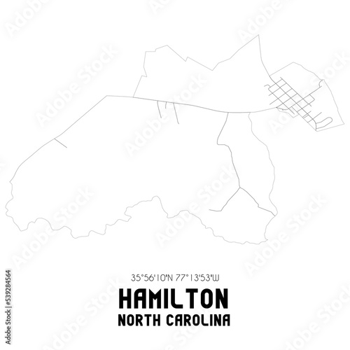 Hamilton North Carolina. US street map with black and white lines.