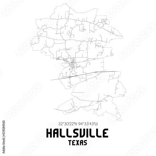 Hallsville Texas. US street map with black and white lines.