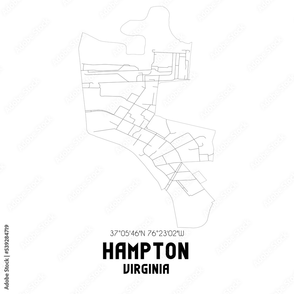 Hampton Virginia. US street map with black and white lines. Hampton Virginia. US street map with black and white lines.