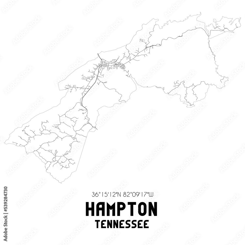 Hampton Tennessee. US street map with black and white lines. Hampton Tennessee. US street map with black and white lines.