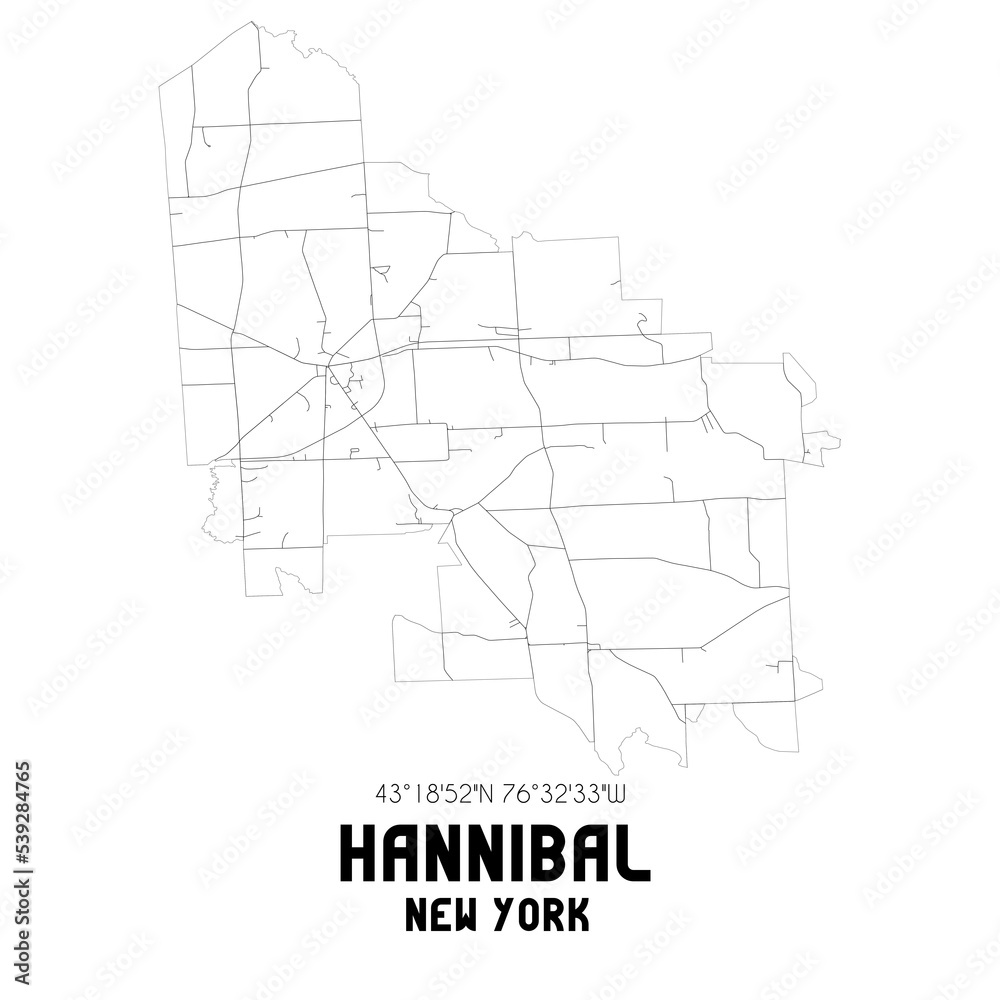 Hannibal New York. US street map with black and white lines