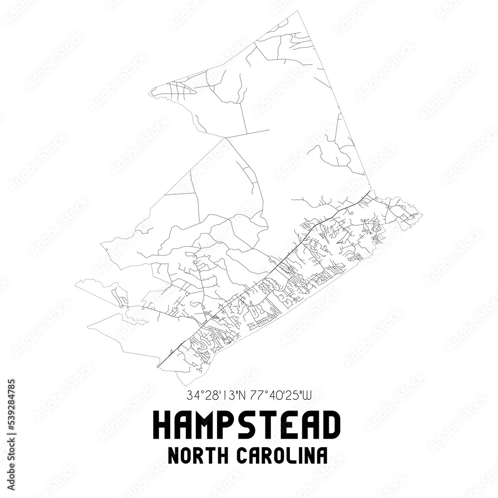 Hampstead North Carolina. US street map with black and white lines. Hampstead North Carolina. US street map with black and white lines.