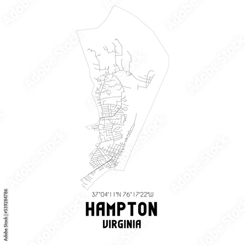 Hampton Virginia. US street map with black and white lines.