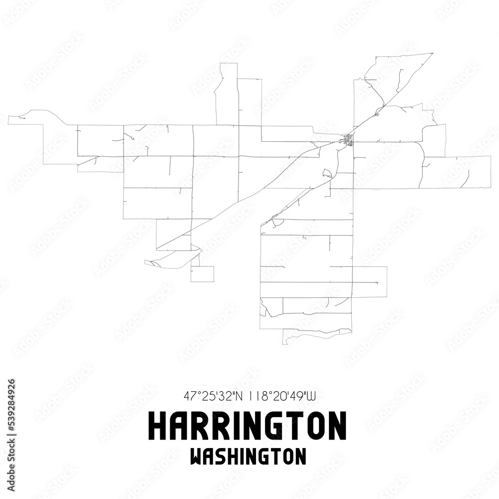 Harrington Washington. US street map with black and white lines.
