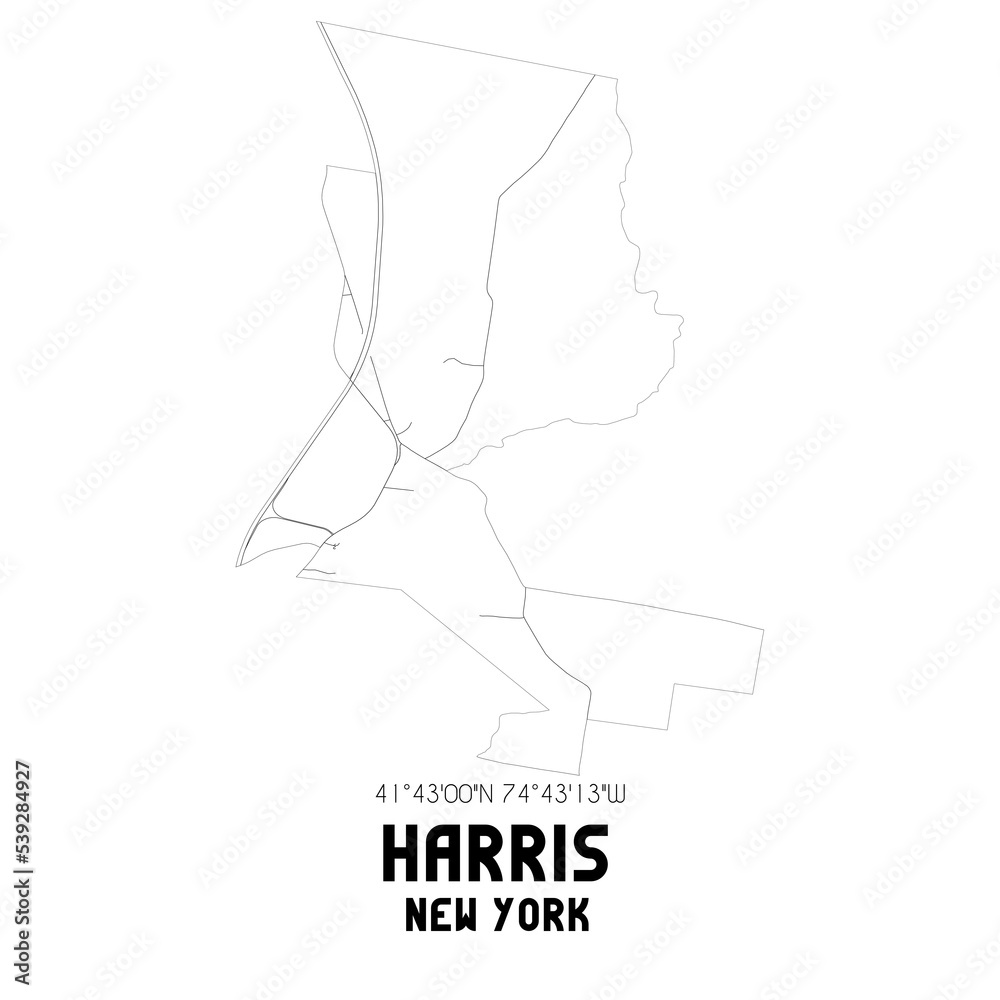 Harris New York. US street map with black and white lines.