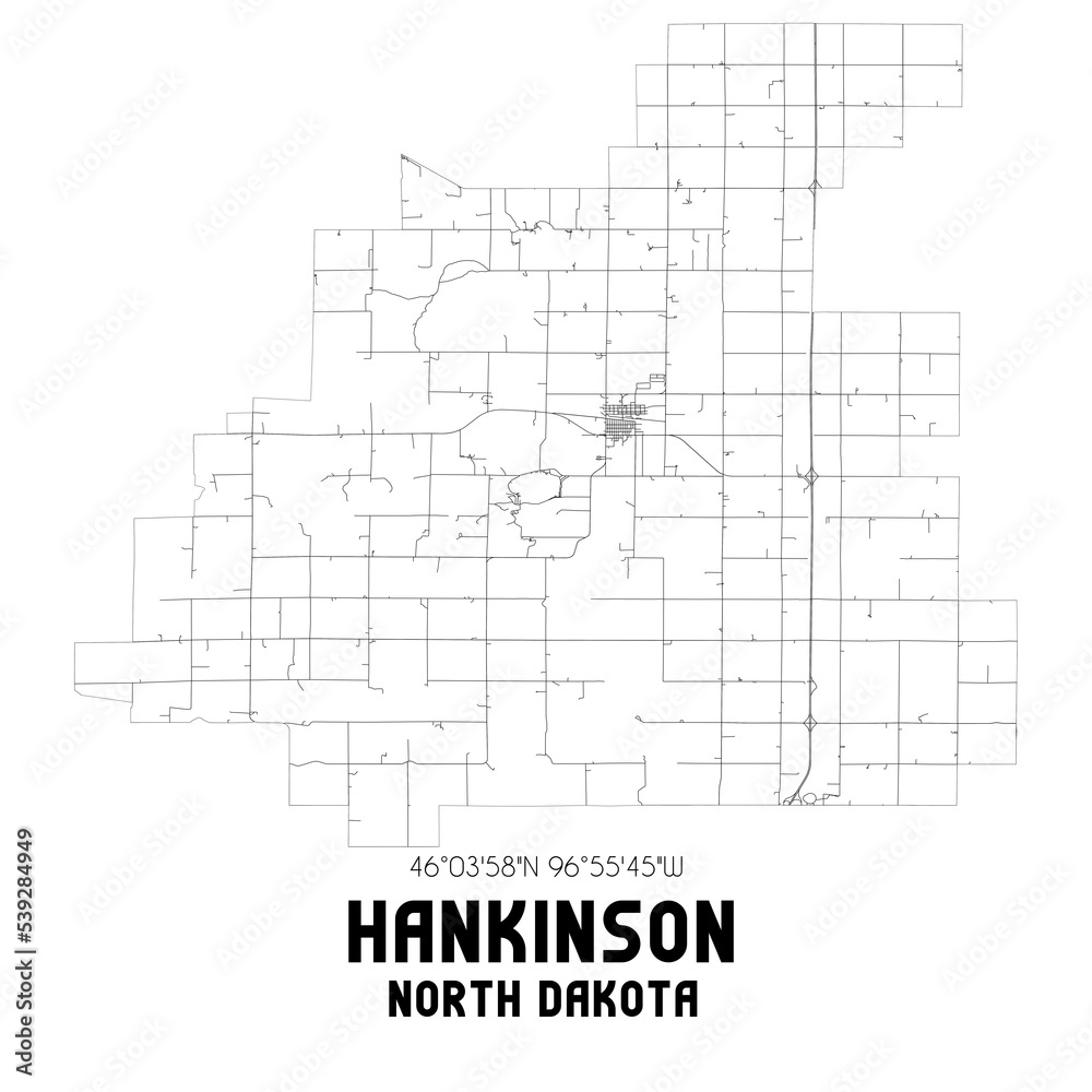 Hankinson North Dakota. US street map with black and white lines.