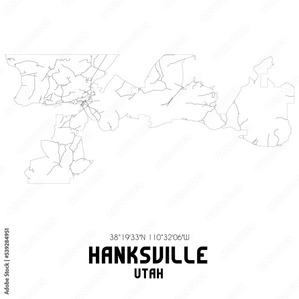 Hanksville Utah. US street map with black and white lines.