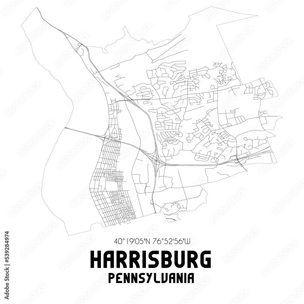 Harrisburg Pennsylvania. US street map with black and white lines.