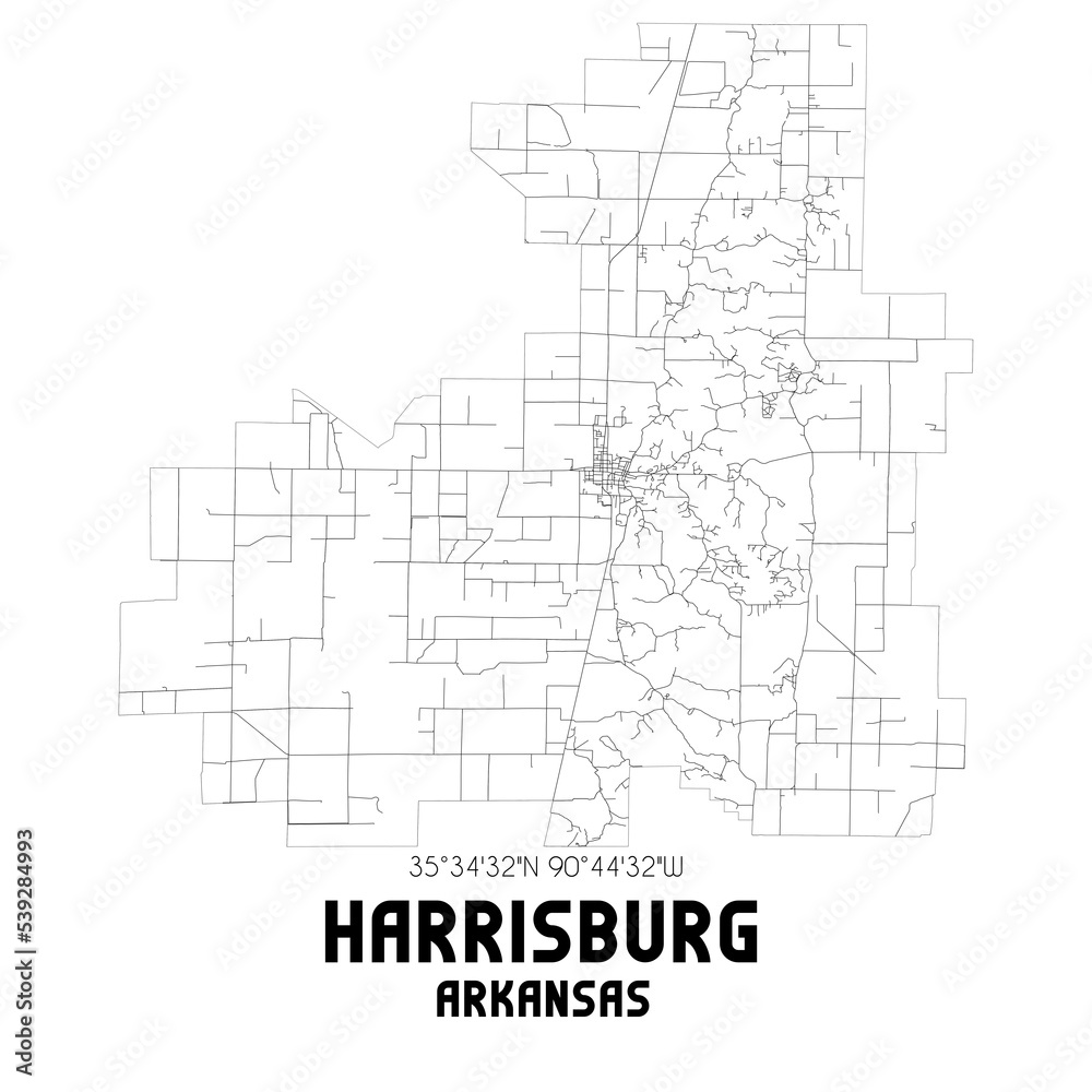 Harrisburg Arkansas. US street map with black and white lines. Harrisburg Arkansas. US street map with black and white lines.