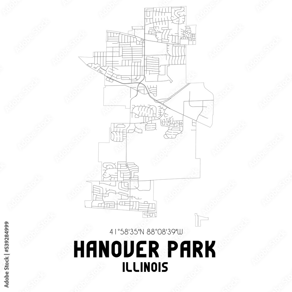 Hanover Park Illinois. US street map with black and white lines.