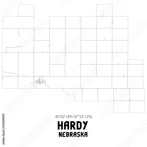 Hardy Nebraska. US street map with black and white lines.