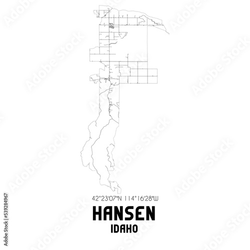Hansen Idaho. US street map with black and white lines.