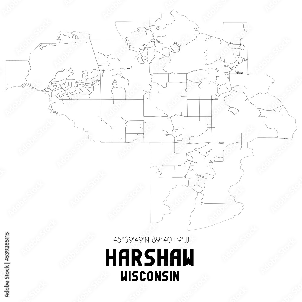 Harshaw Wisconsin. US street map with black and white lines.