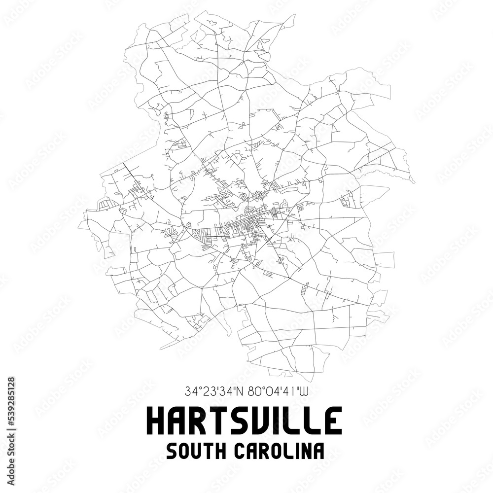 Hartsville South Carolina. US street map with black and white lines. Hartsville South Carolina. US street map with black and white lines.
