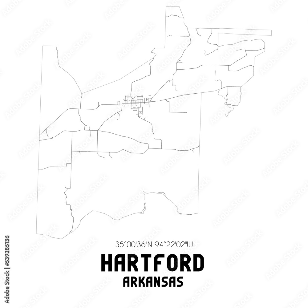 Hartford Arkansas. US street map with black and white lines.
