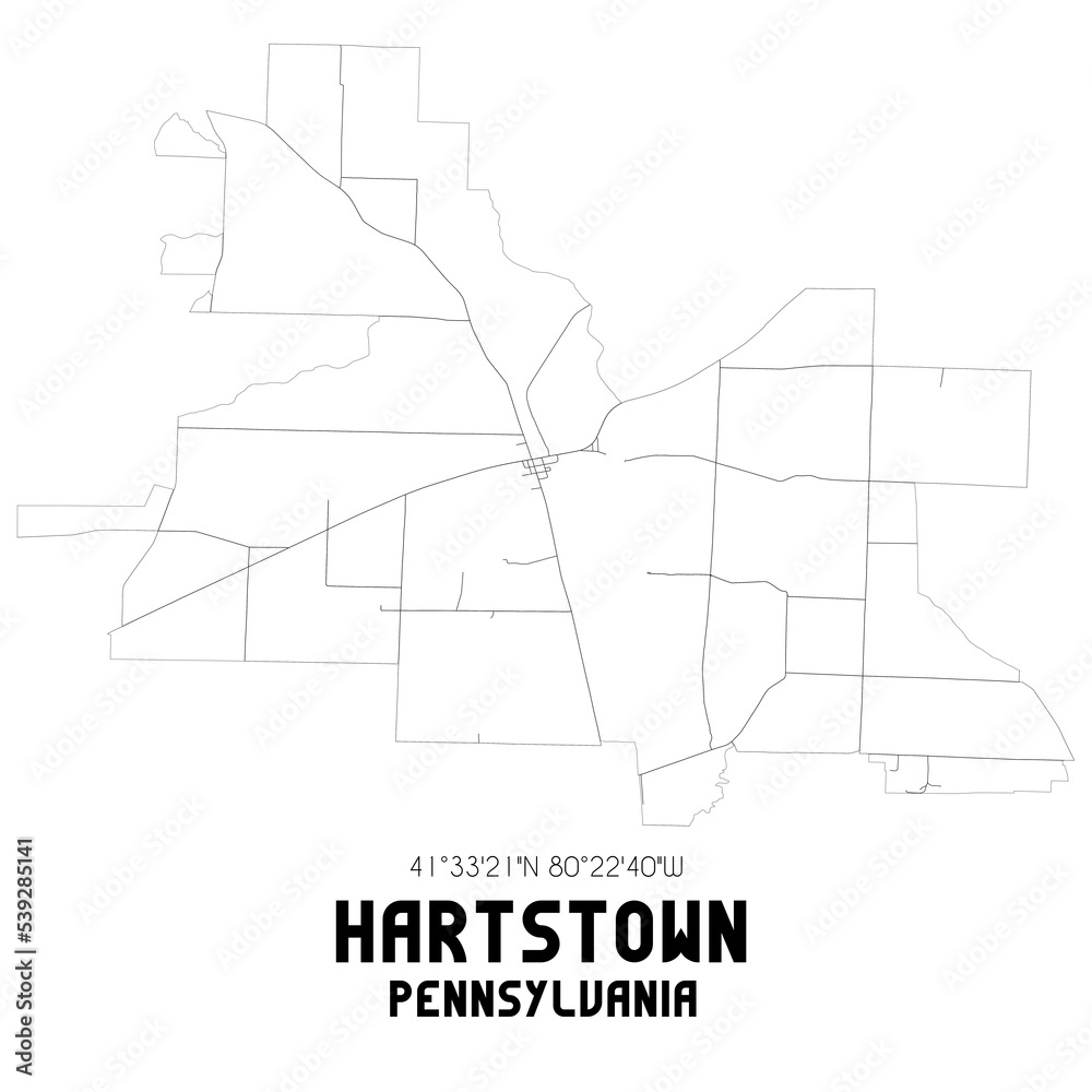 Hartstown Pennsylvania. US street map with black and white lines.