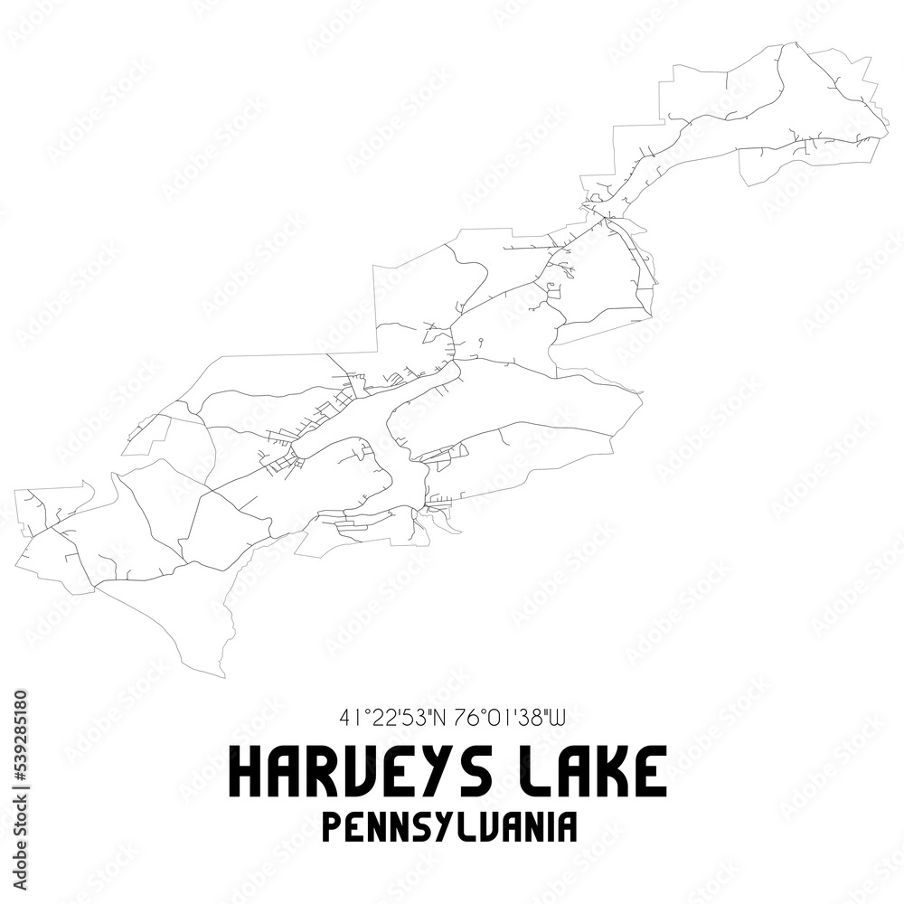 Harveys Lake Pennsylvania. US street map with black and white lines.