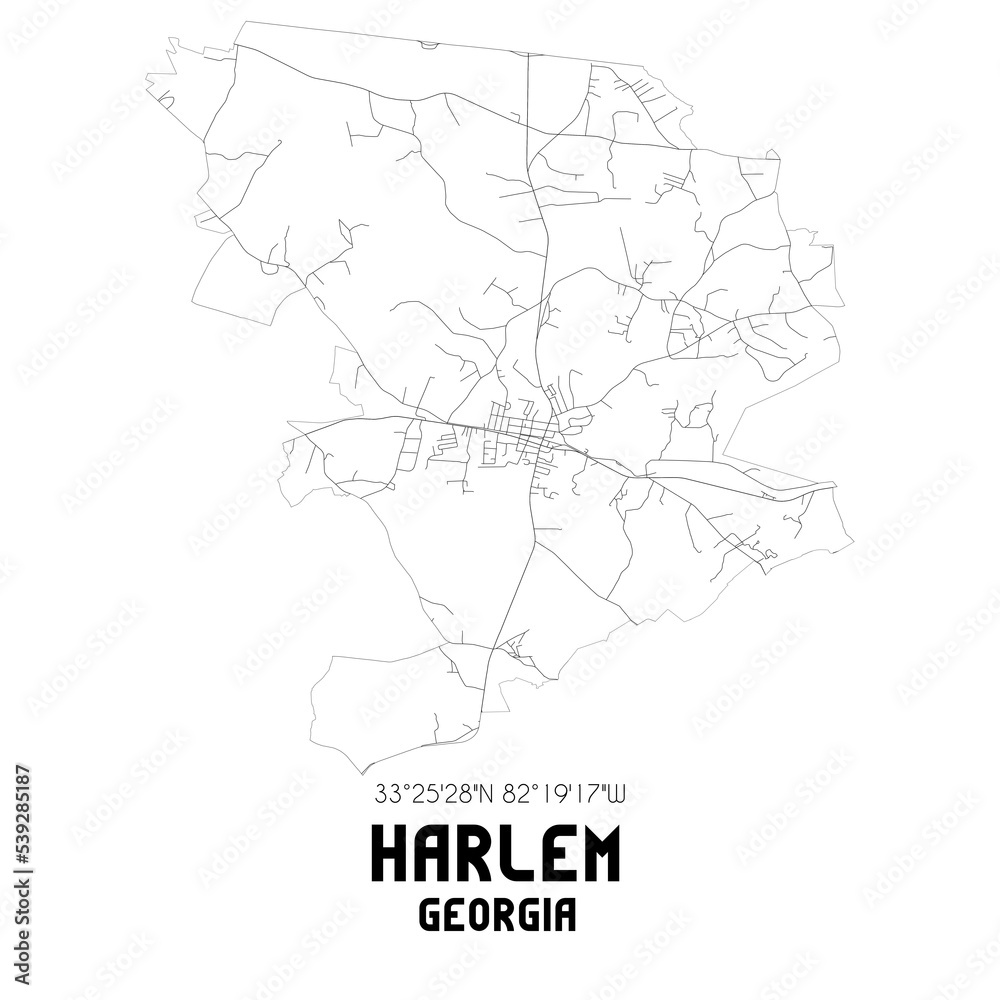 Harlem Georgia. US street map with black and white lines.