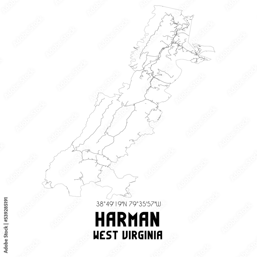 Harman West Virginia. US street map with black and white lines. Stock ...