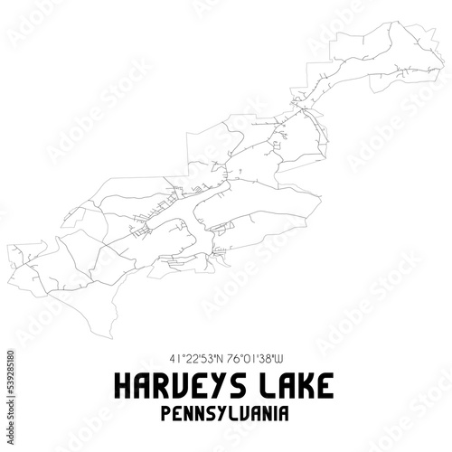 Harveys Lake Pennsylvania. US street map with black and white lines.