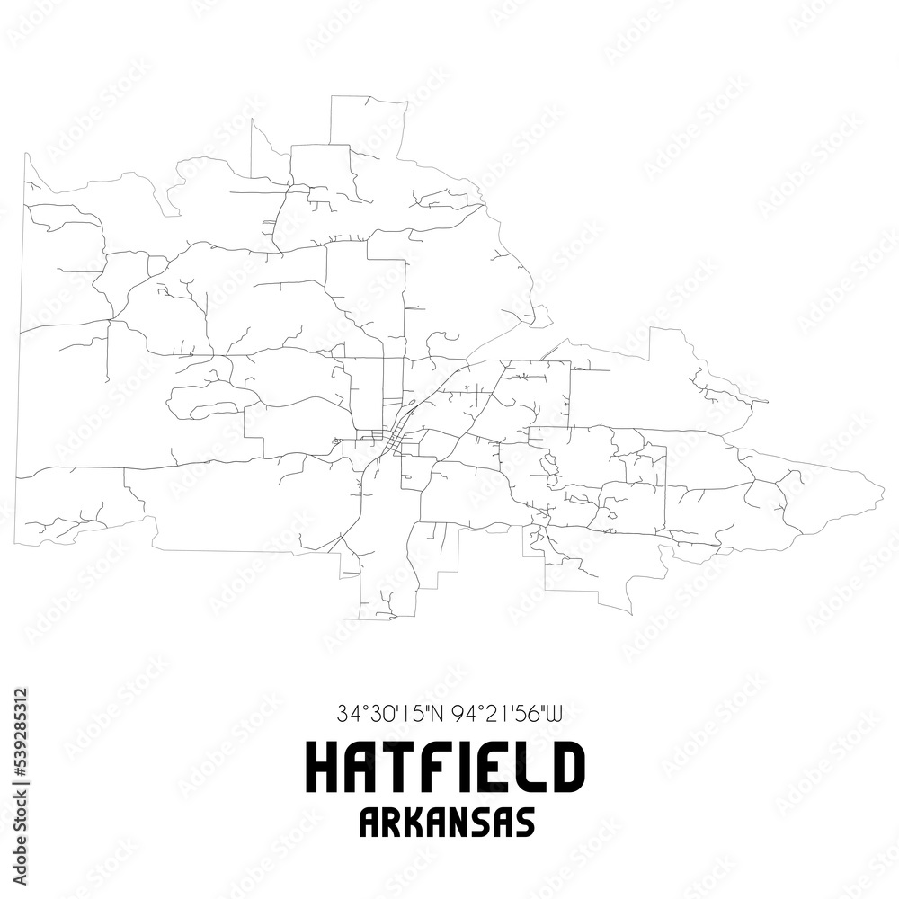 Hatfield Arkansas. US street map with black and white lines. Hatfield Arkansas. US street map with black and white lines.