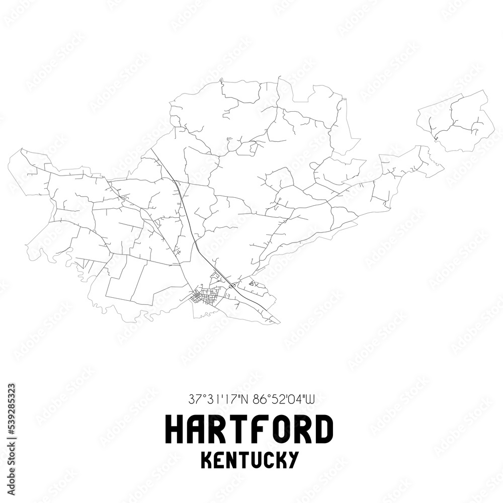 Hartford Kentucky. US street map with black and white lines.