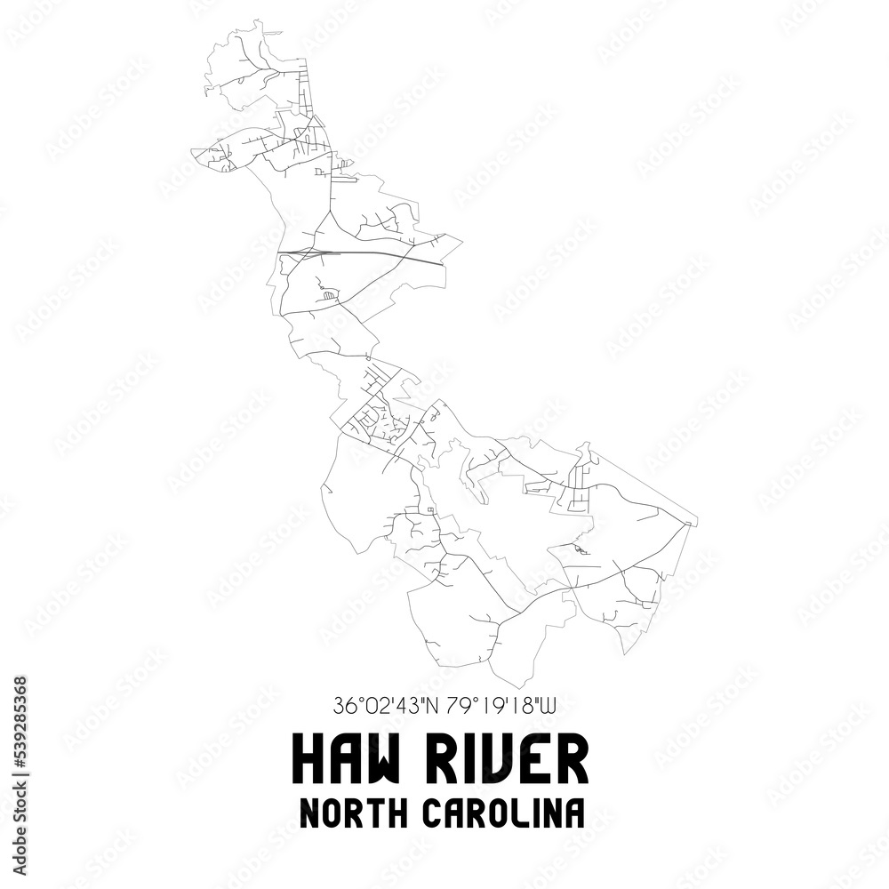 Haw River North Carolina. US street map with black and white lines.