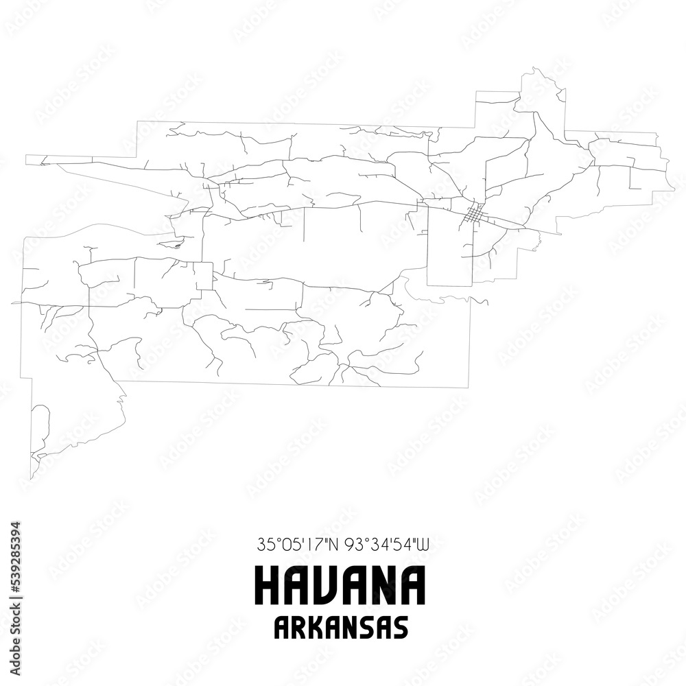 Havana Arkansas. US street map with black and white lines.
