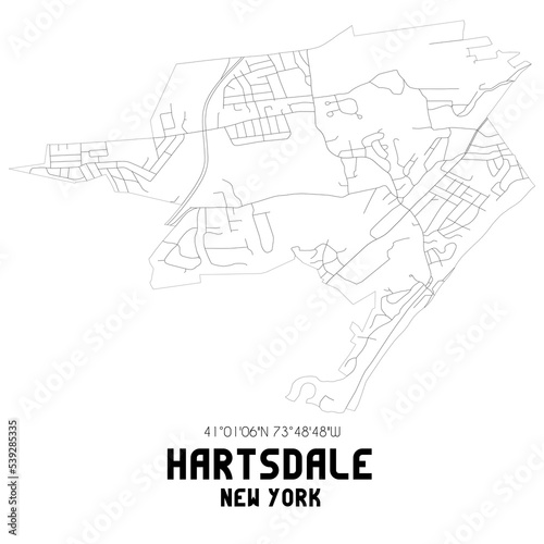 Hartsdale New York. US street map with black and white lines.