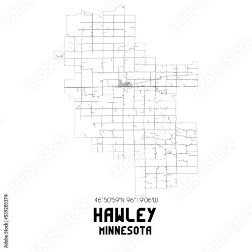 Hawley Minnesota. US street map with black and white lines.