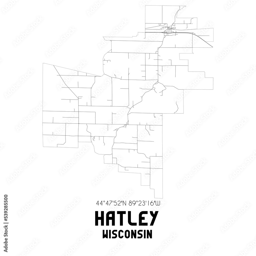 Hatley Wisconsin. US street map with black and white lines.