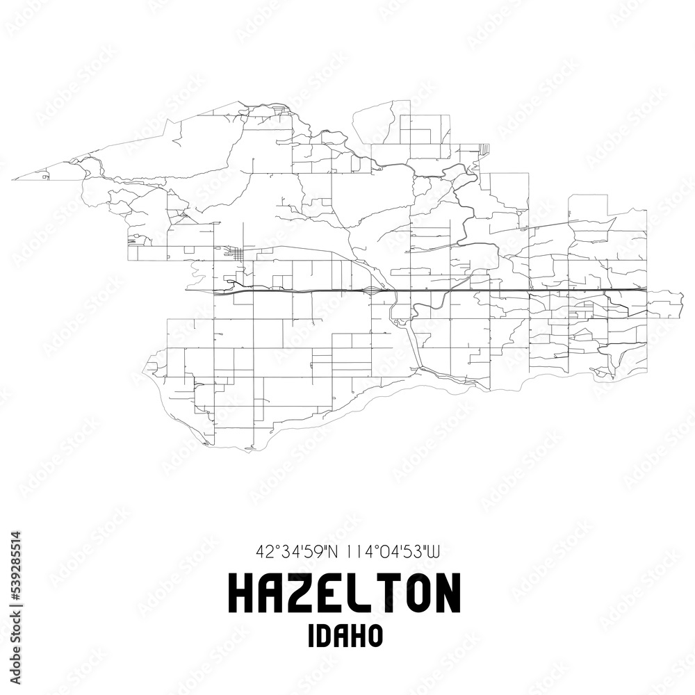 Hazelton Idaho. US street map with black and white lines.