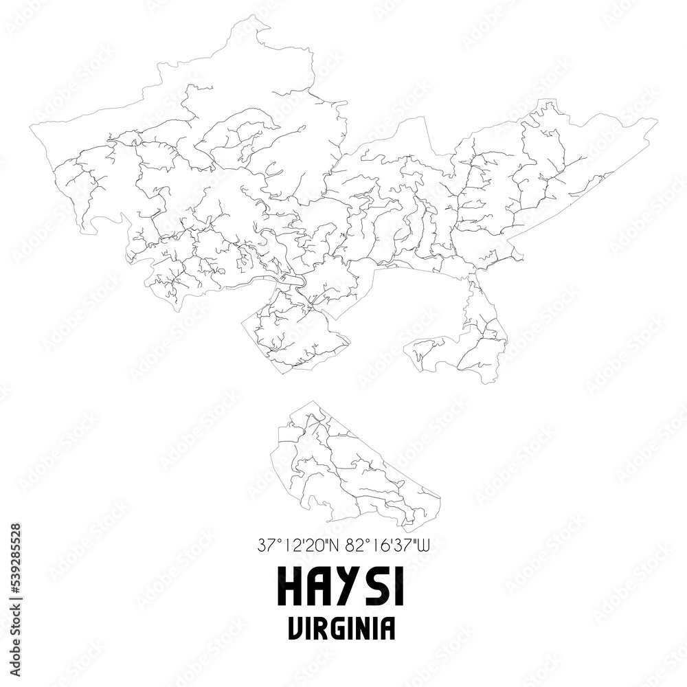 Haysi Virginia. US street map with black and white lines.