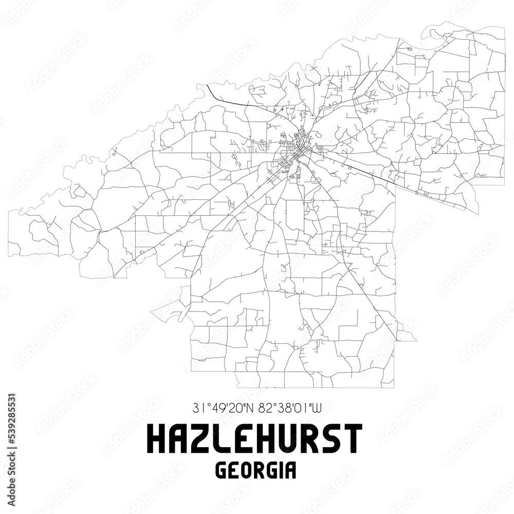 Hazlehurst Georgia. US street map with black and white lines.