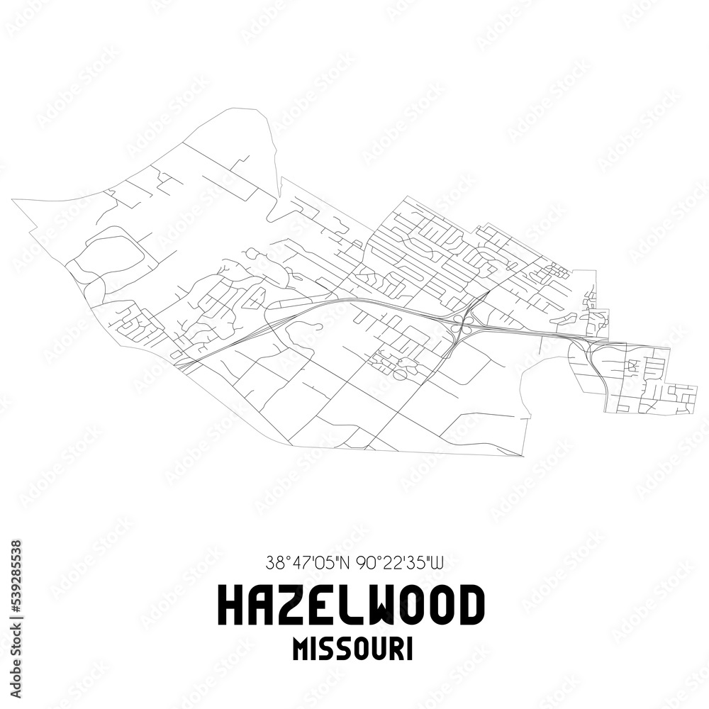 Hazelwood Missouri. US street map with black and white lines. Stock