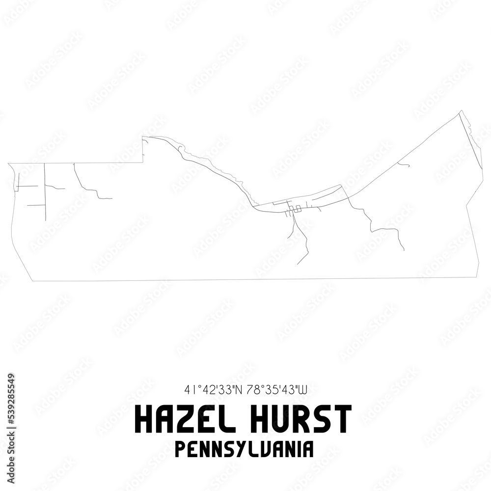 Hazel Hurst Pennsylvania. US street map with black and white lines.