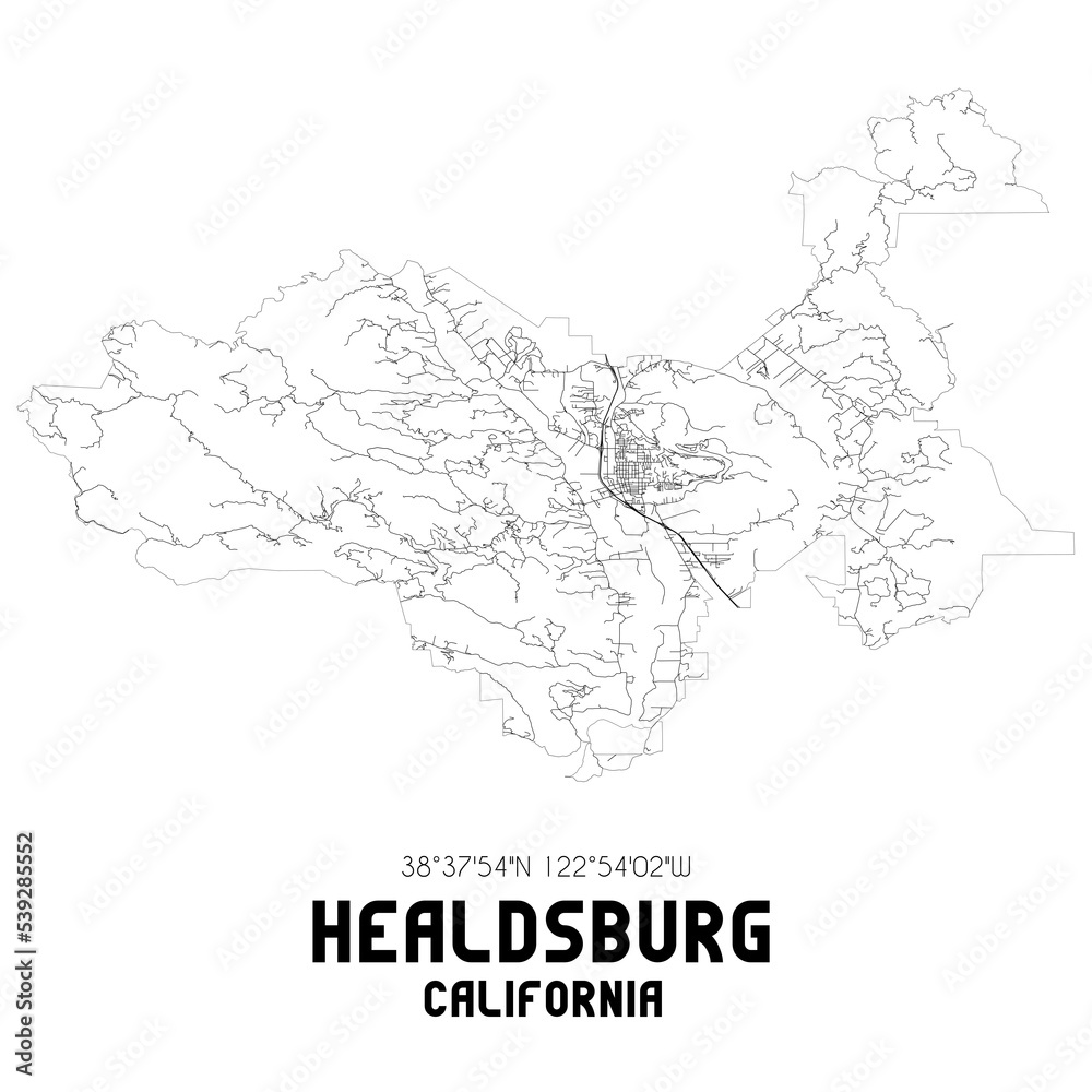 Healdsburg California. US street map with black and white lines. Stock ...