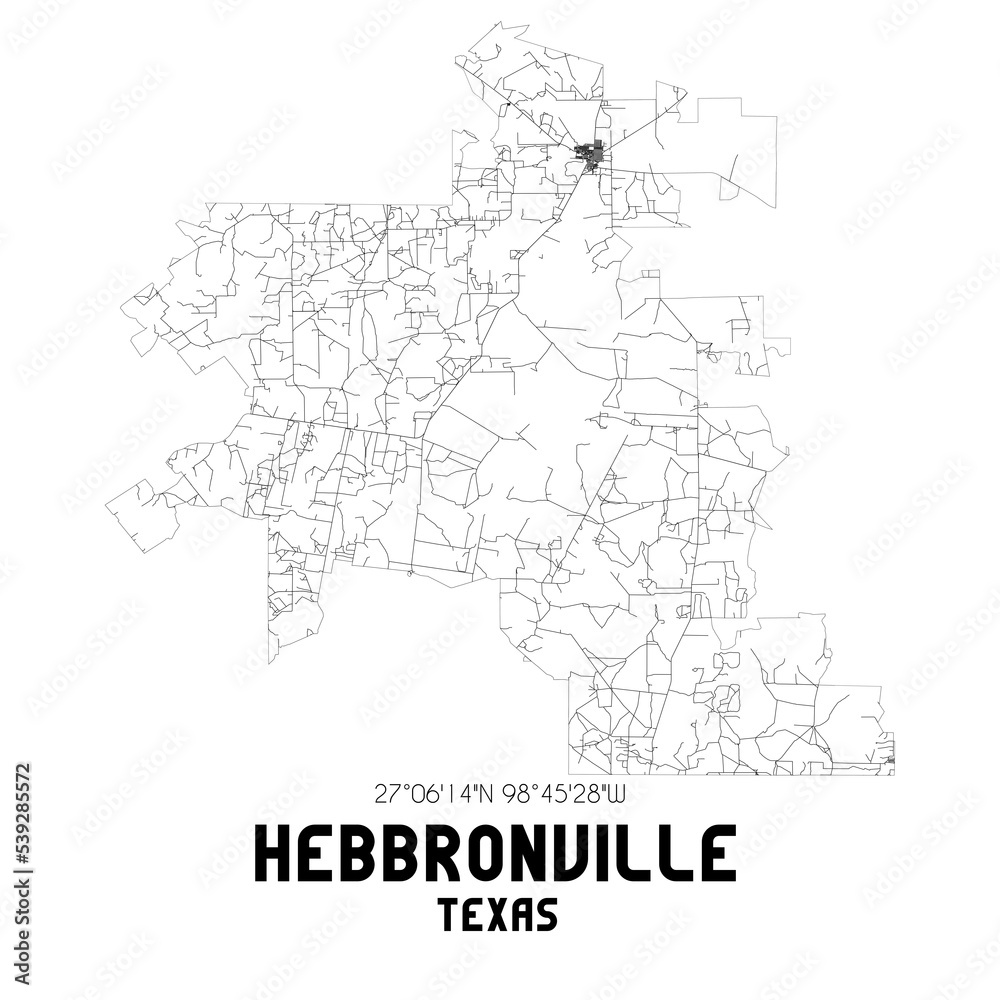 Hebbronville Texas. US street map with black and white lines.
