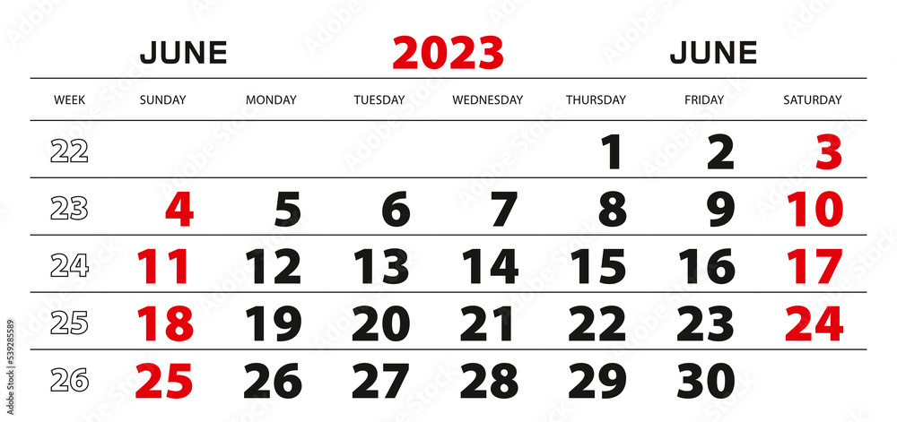 Wall calendar 2023 for june, week start from sunday. Wall calendar 2023 for june, week start from sunday.