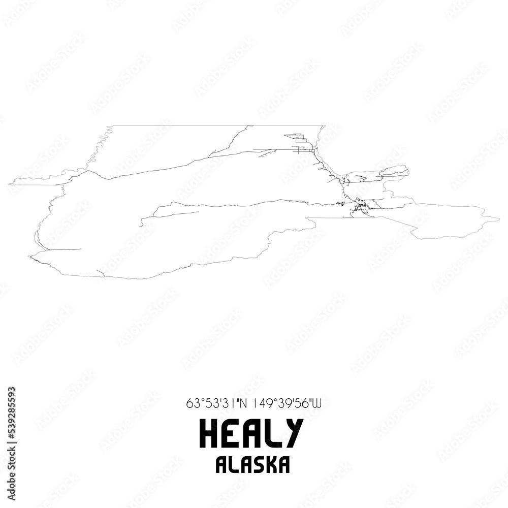 Healy Alaska. US street map with black and white lines. Stock