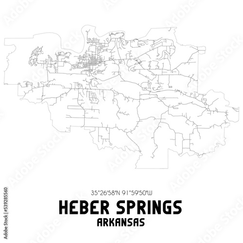 Heber Springs Arkansas. US street map with black and white lines.